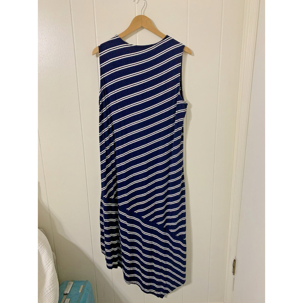 Chico's Striped Shift Dress Womens 3 (L) Navy White Asymmetrical Sleeveless - Picture 2 of 7